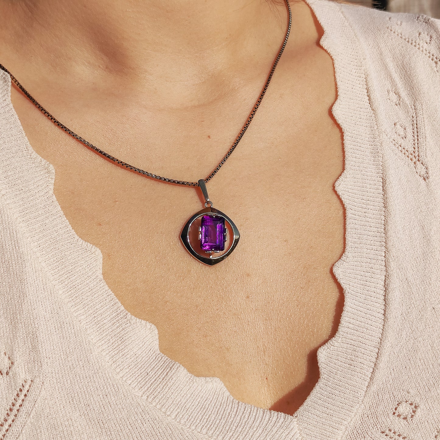 Vintage Modernist Pendant with Purple Spinel in 8K Gold