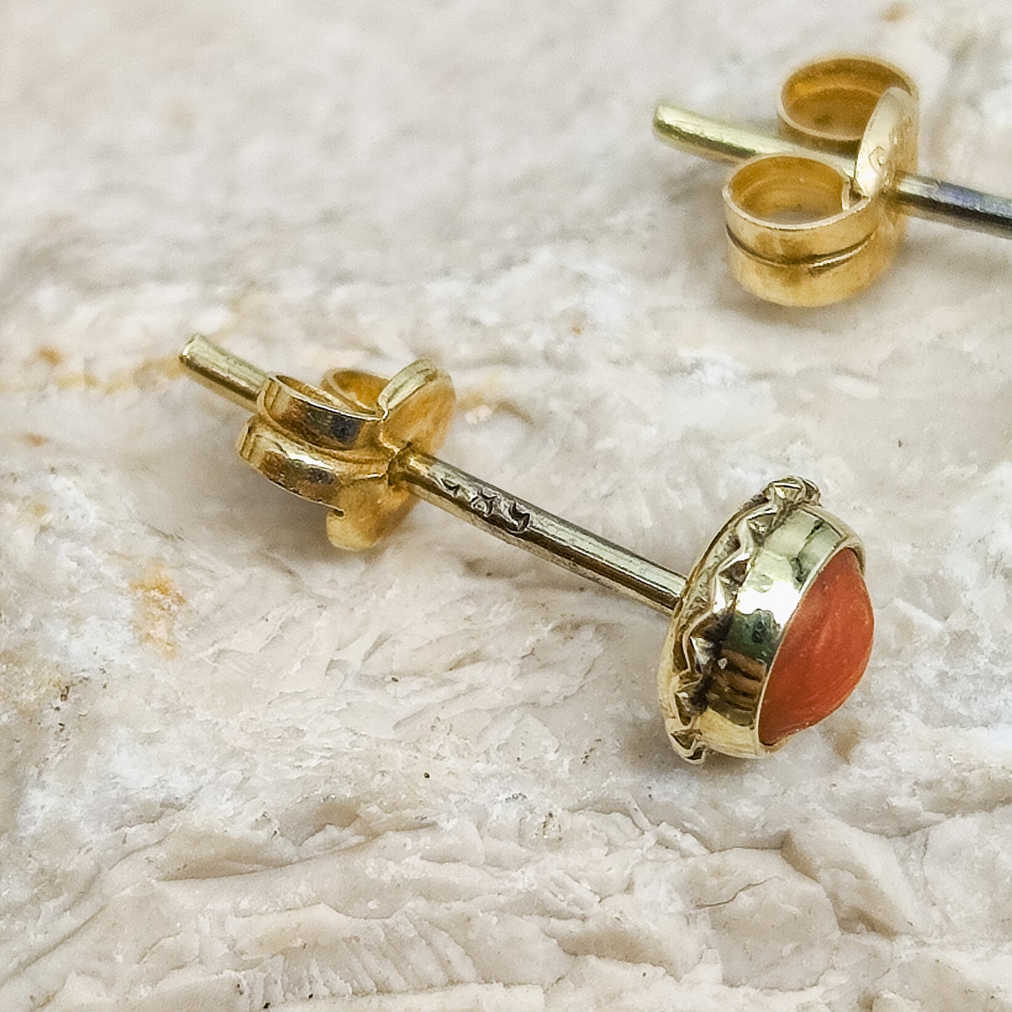 Timeless Coral Studs in 14K Gold hallmark