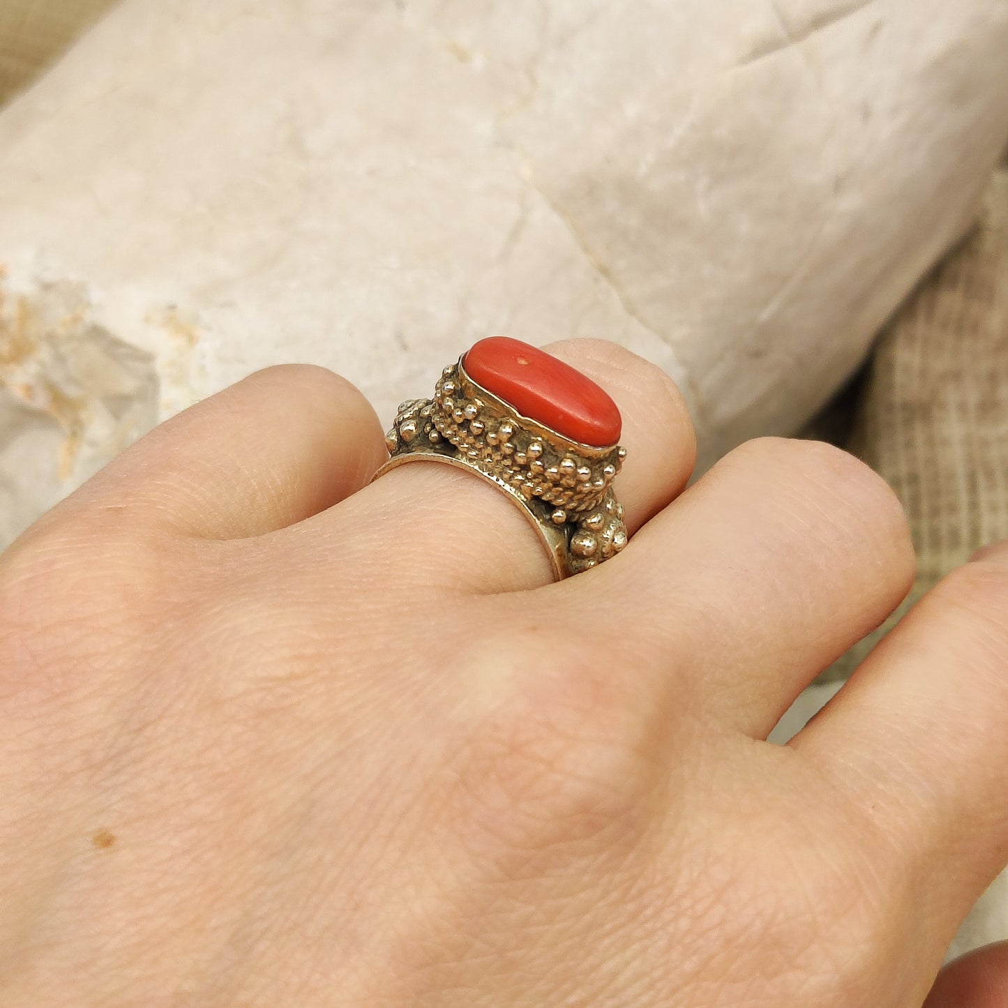 Tibetan Silver Coral ring
