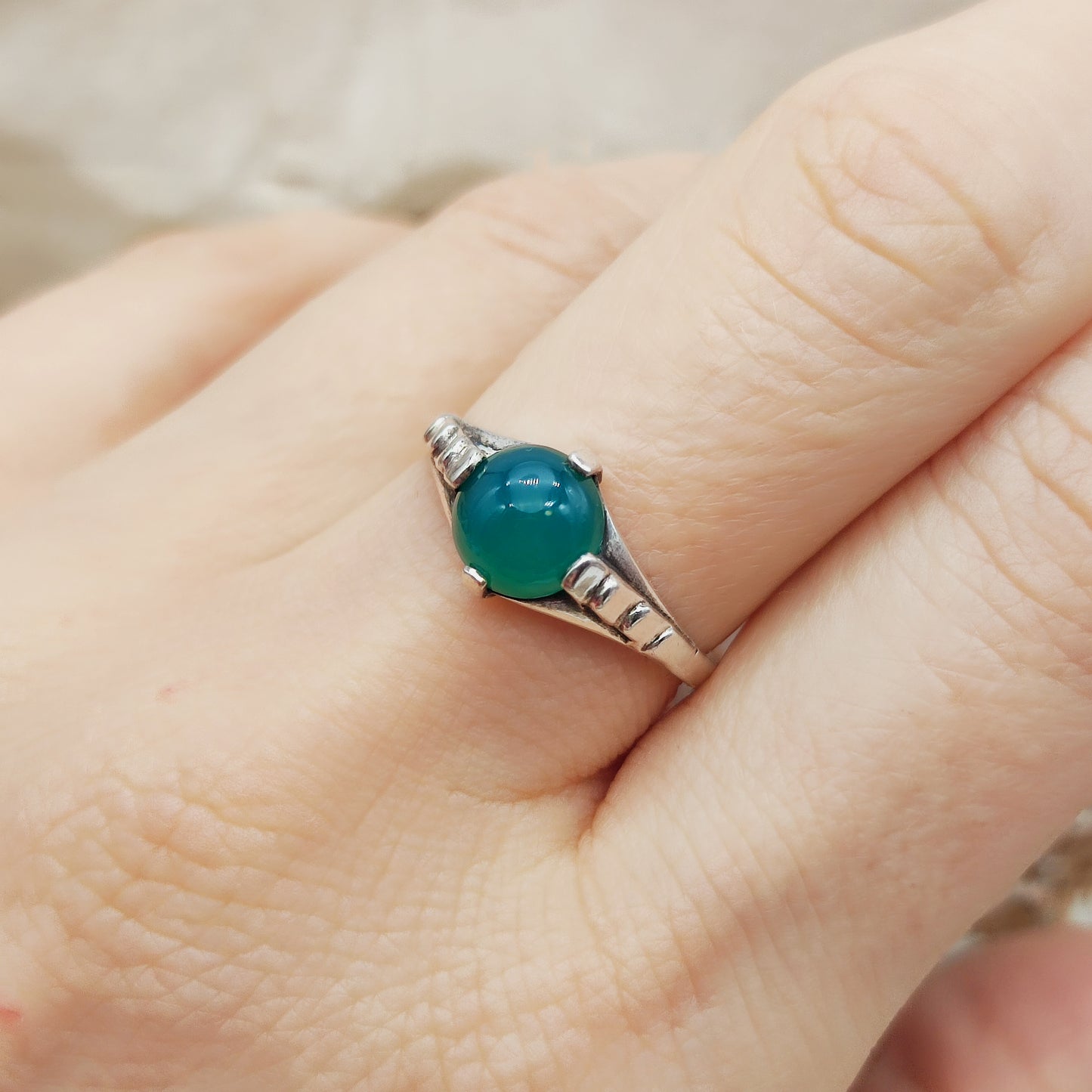 Art Deco silver ring with Green Agate