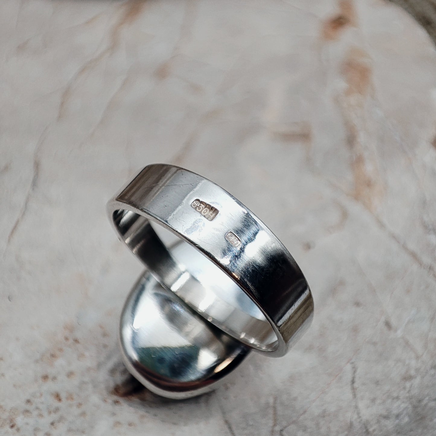 Vintage Red Moss Agate Dome Silver Ring, Finland 1969-1972