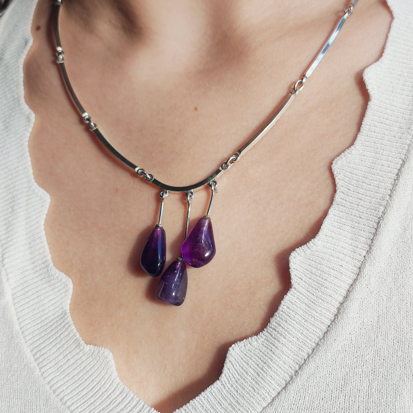 Vintage Modernist Silver Necklace with Amethyst by Niels Erik From