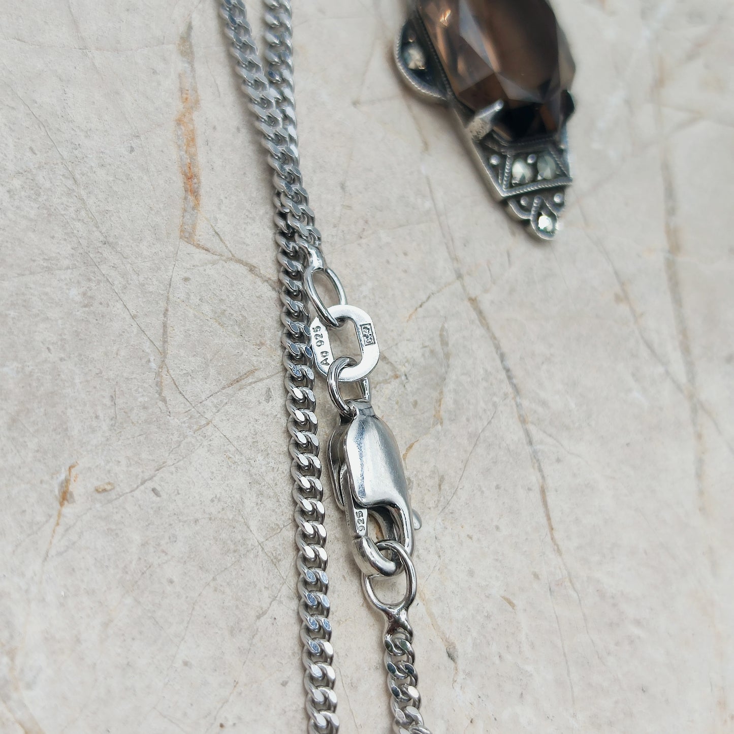 Art Deco Silver Pendant with Smoky Quartz - In the Flow