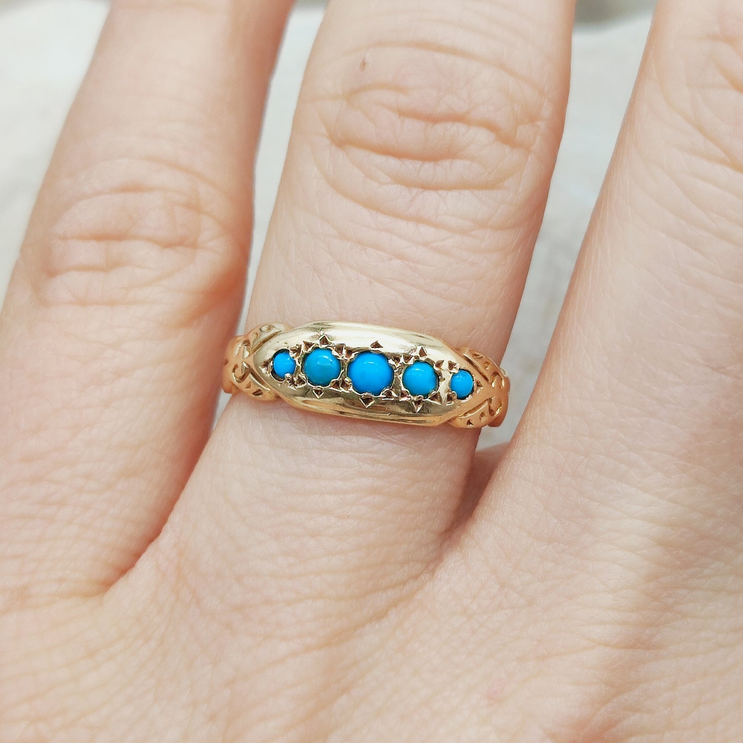 Antique Turquoise Five Stone Ring in 18K Gold Birmingham 1912
