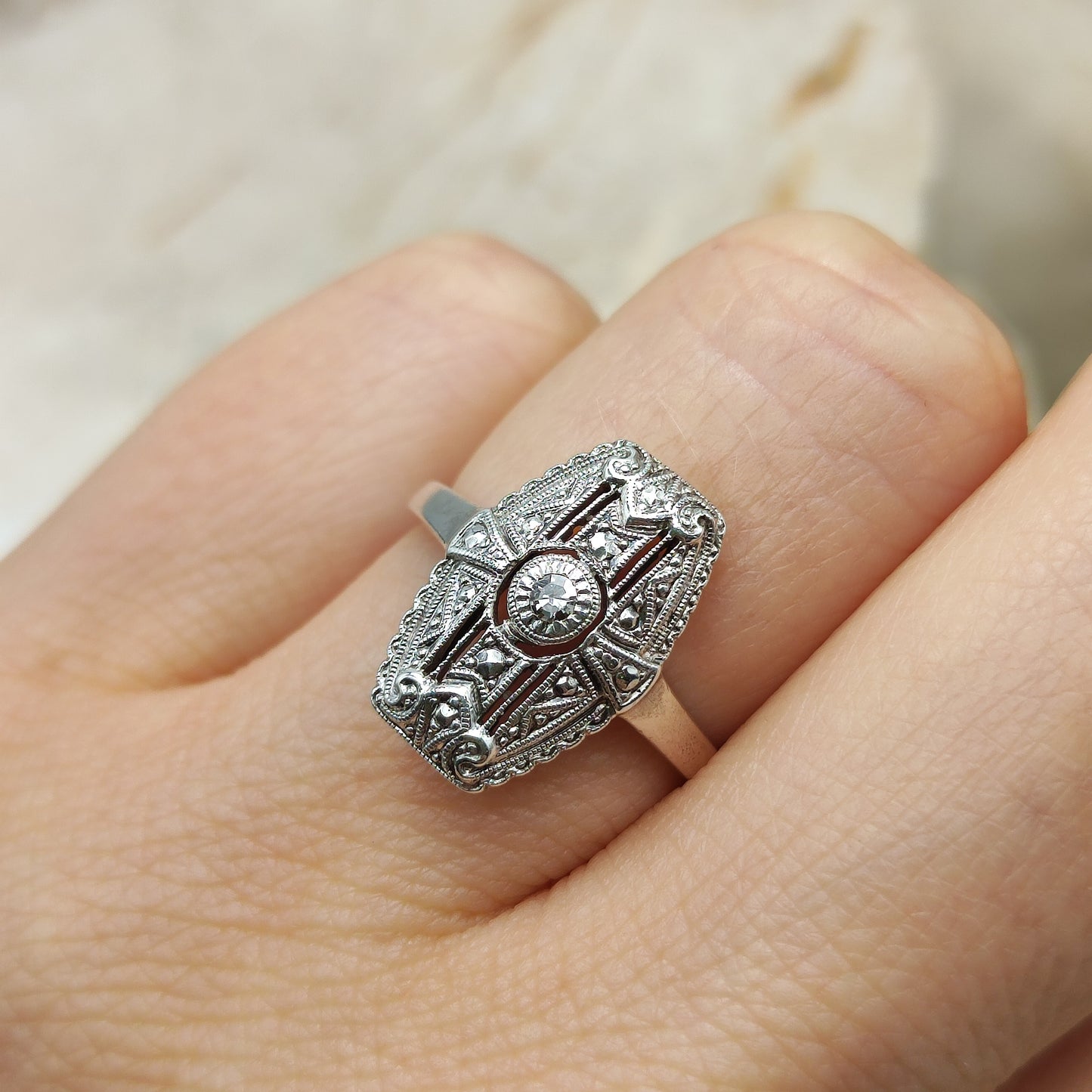 Silver Art Deco Ring with 0.03 Diamond