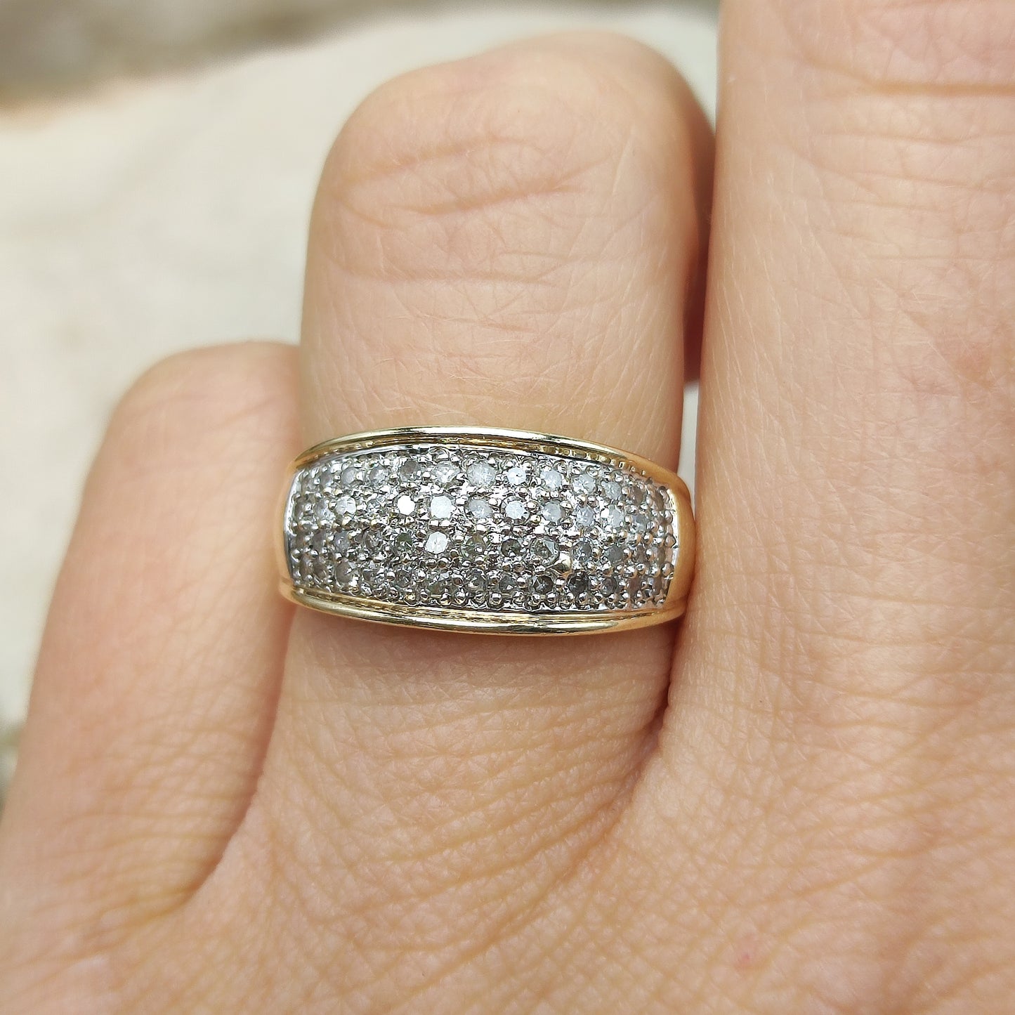 Vintage wide pavé Diamond ring in 9 Carat Gold