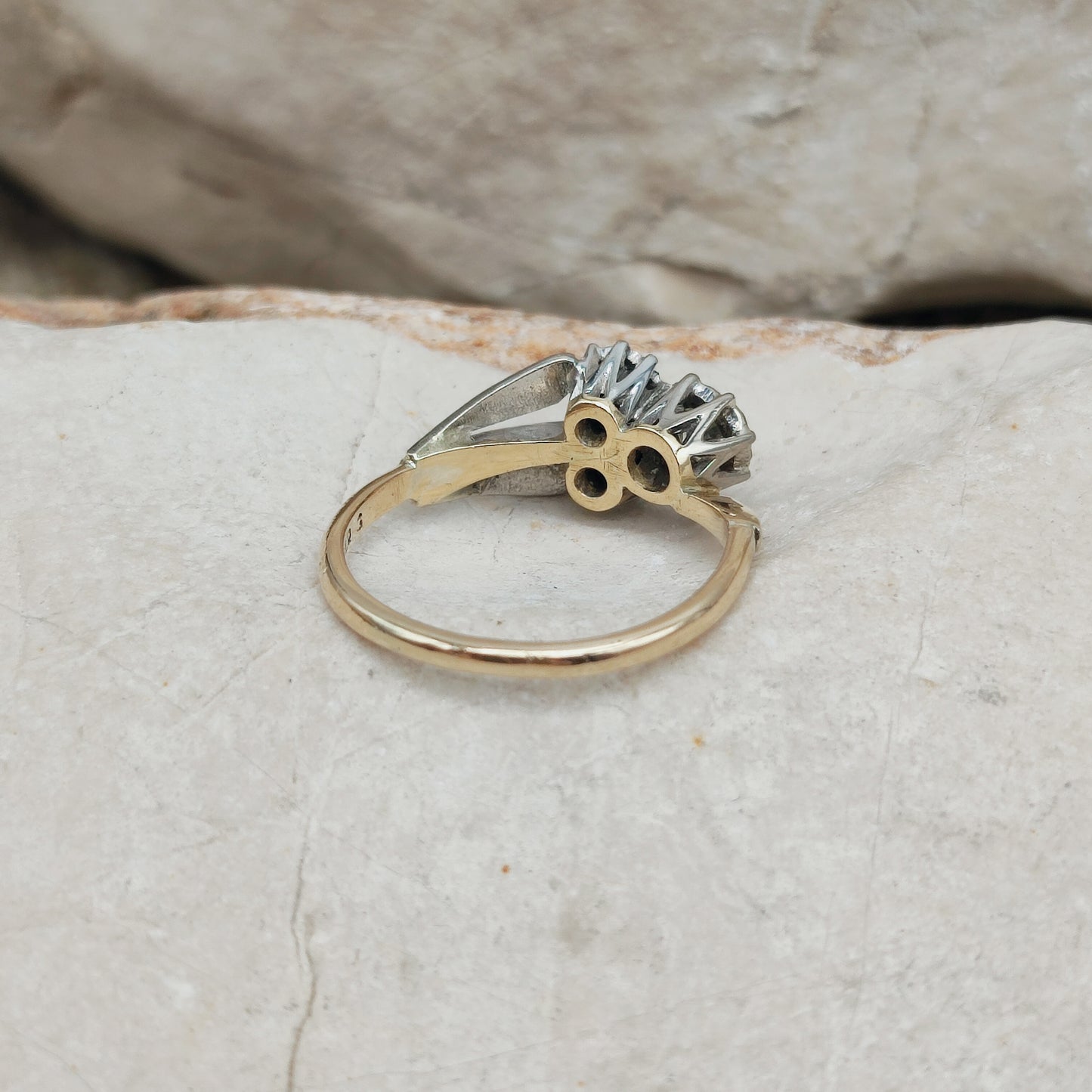 Art Deco Diamond Shamrock ring with Platinum Leaves and 18 Carat Gold