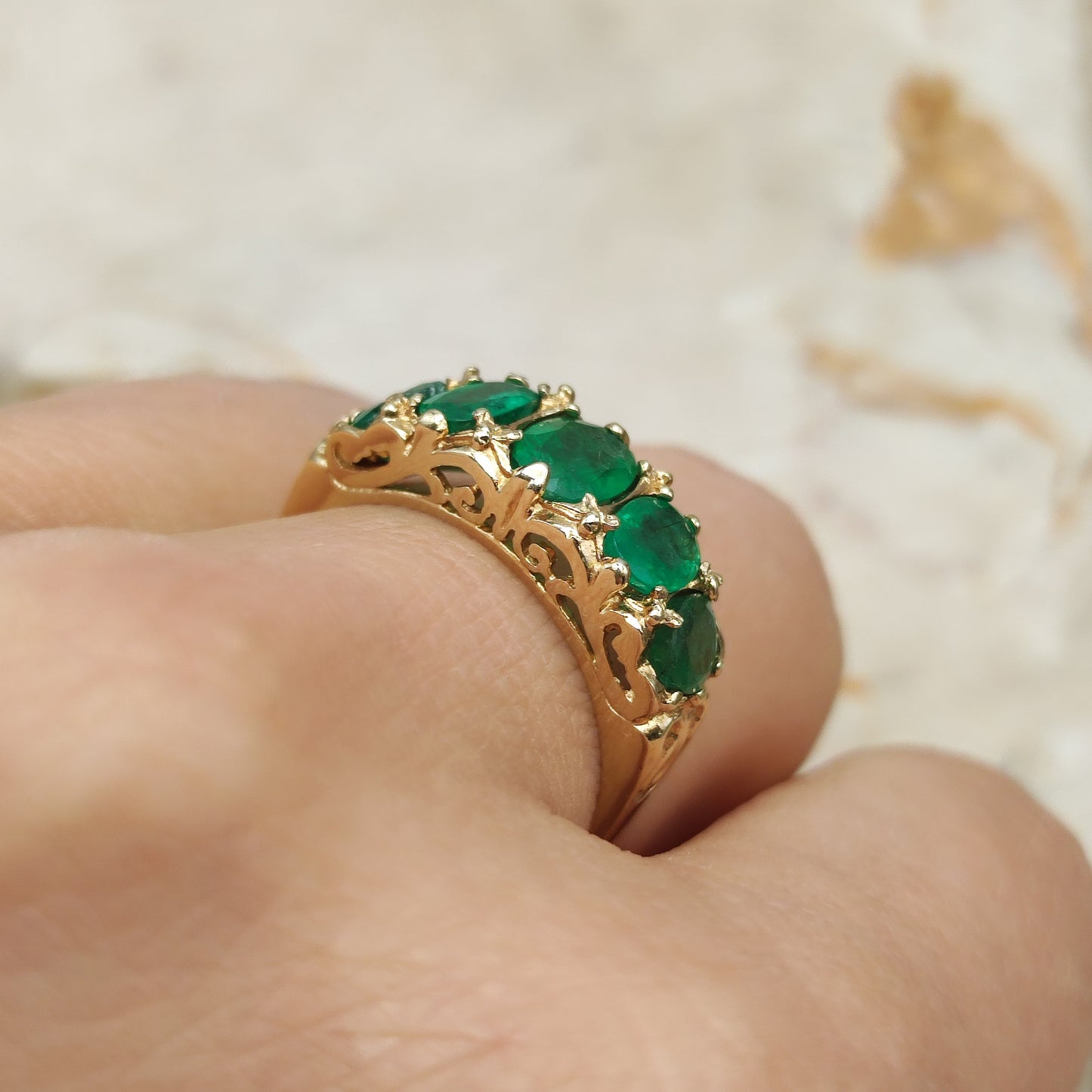 Vintage 5 stone Emerald Ring in 9 Carat Gold
