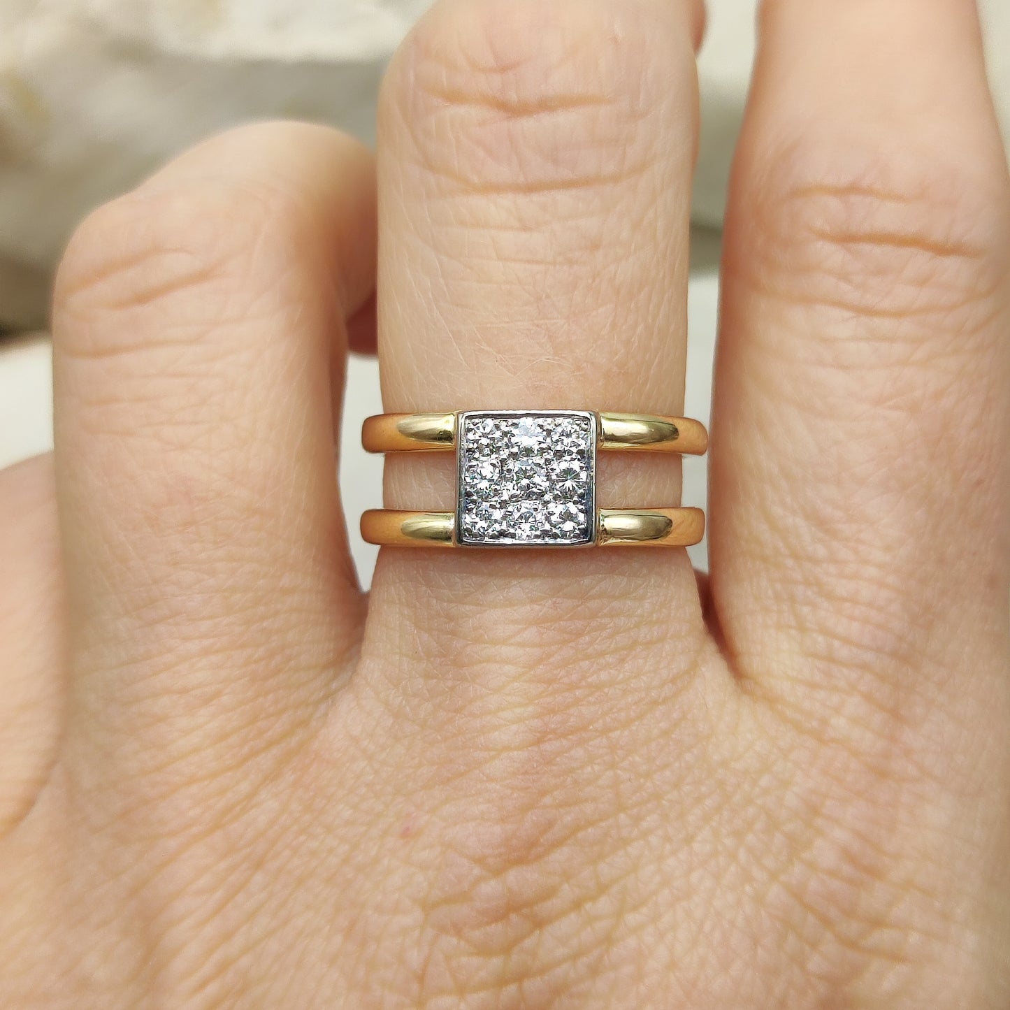 Vintage Heavy Double banded Swedish ring with .45 Diamonds in 18 Carat Gold
