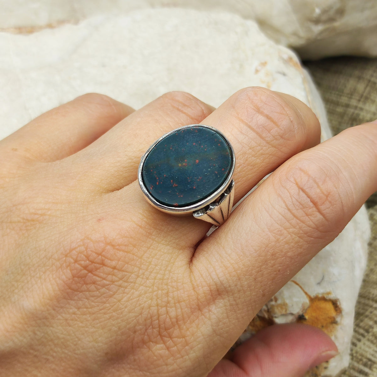 Vintage Silver & 9ct Gold Bloodstone Signet Ring, 1960–1975