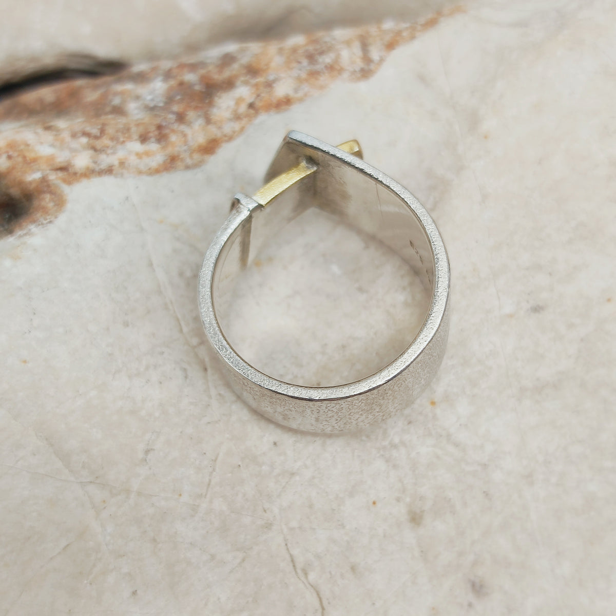 Contemporary Modernist Silver and 18K Gold Ring
