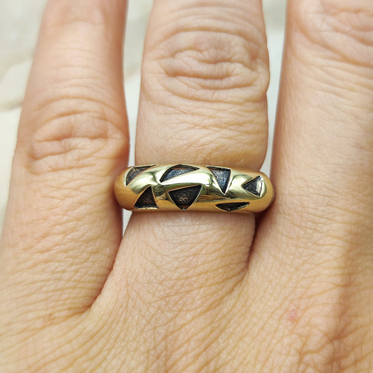 Geometric Ring in 18K Gold and Oxidized Silver by URART