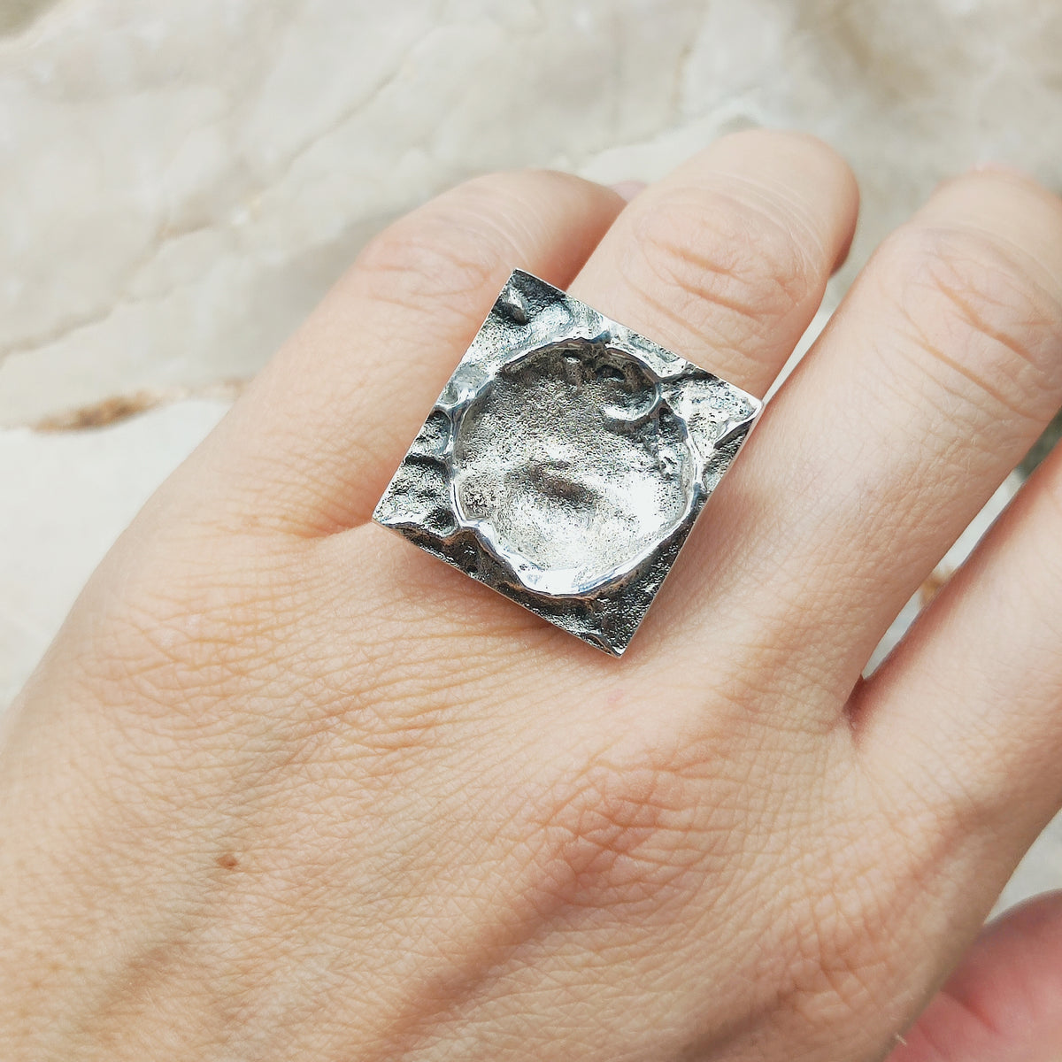 Lunar-Inspired Sterling Silver Statement Ring by Matti J. Hyvärinen for Sirokoru 1970