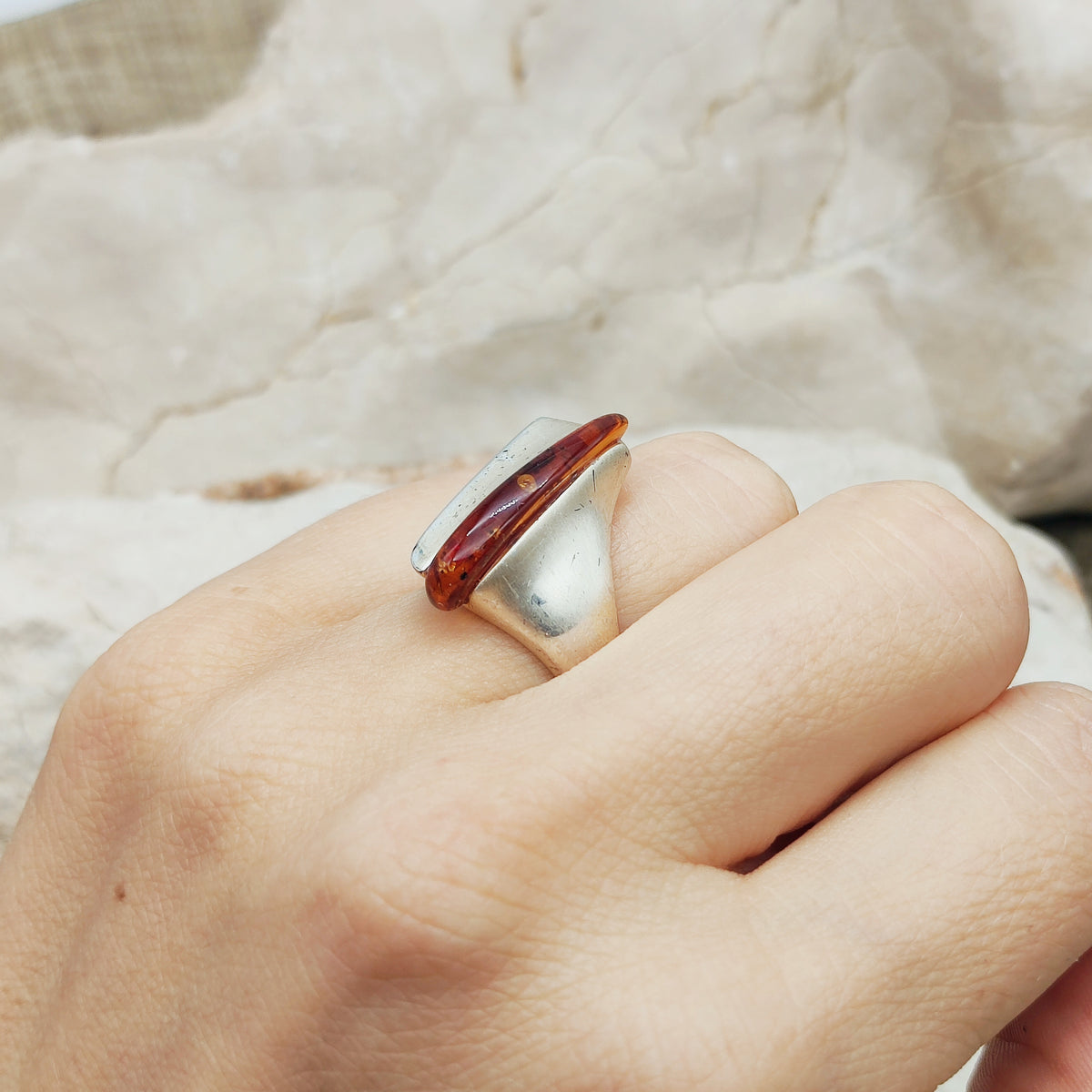 Lapponia Descriptive Silver and Amber Ring by Poul Havgaard 2002
