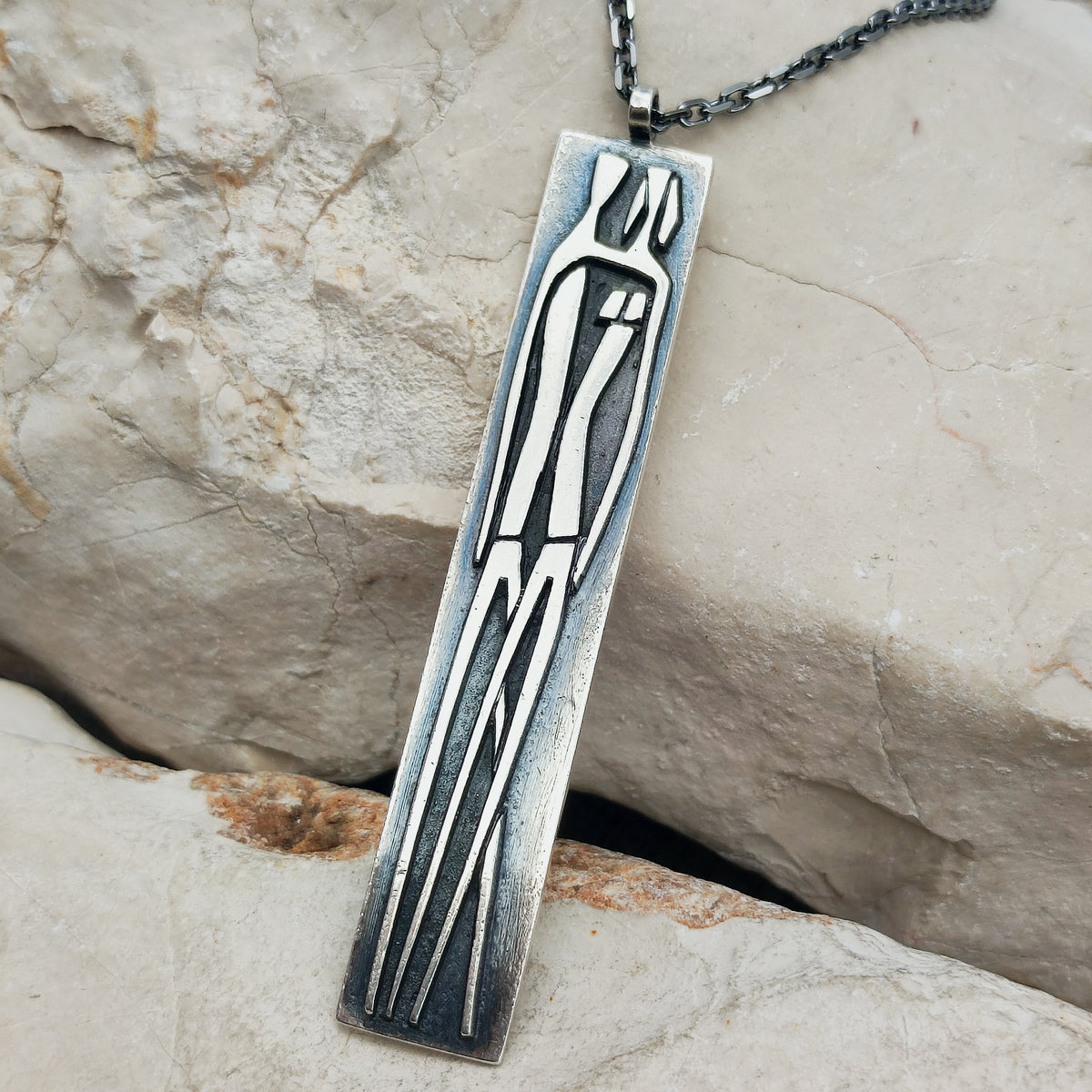 Vintage Mies De Wilde Brutalist Sterling Silver Couple Pendant Necklace