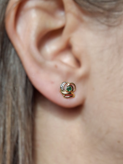 Vintage 18ct Gold Emerald and Diamond Stud Earrings
