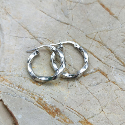 Twisted White Gold Hoops