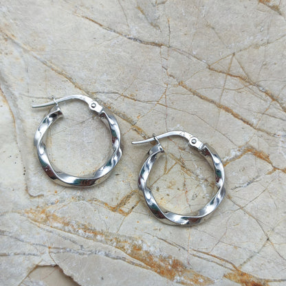 Twisted White Gold Hoops