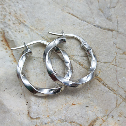 Twisted White Gold Hoops