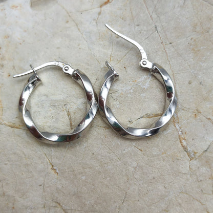 Twisted White Gold Hoops