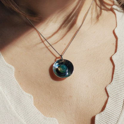 Moss Agate By Elis Kauppi for Kupittaan Kulta around neck