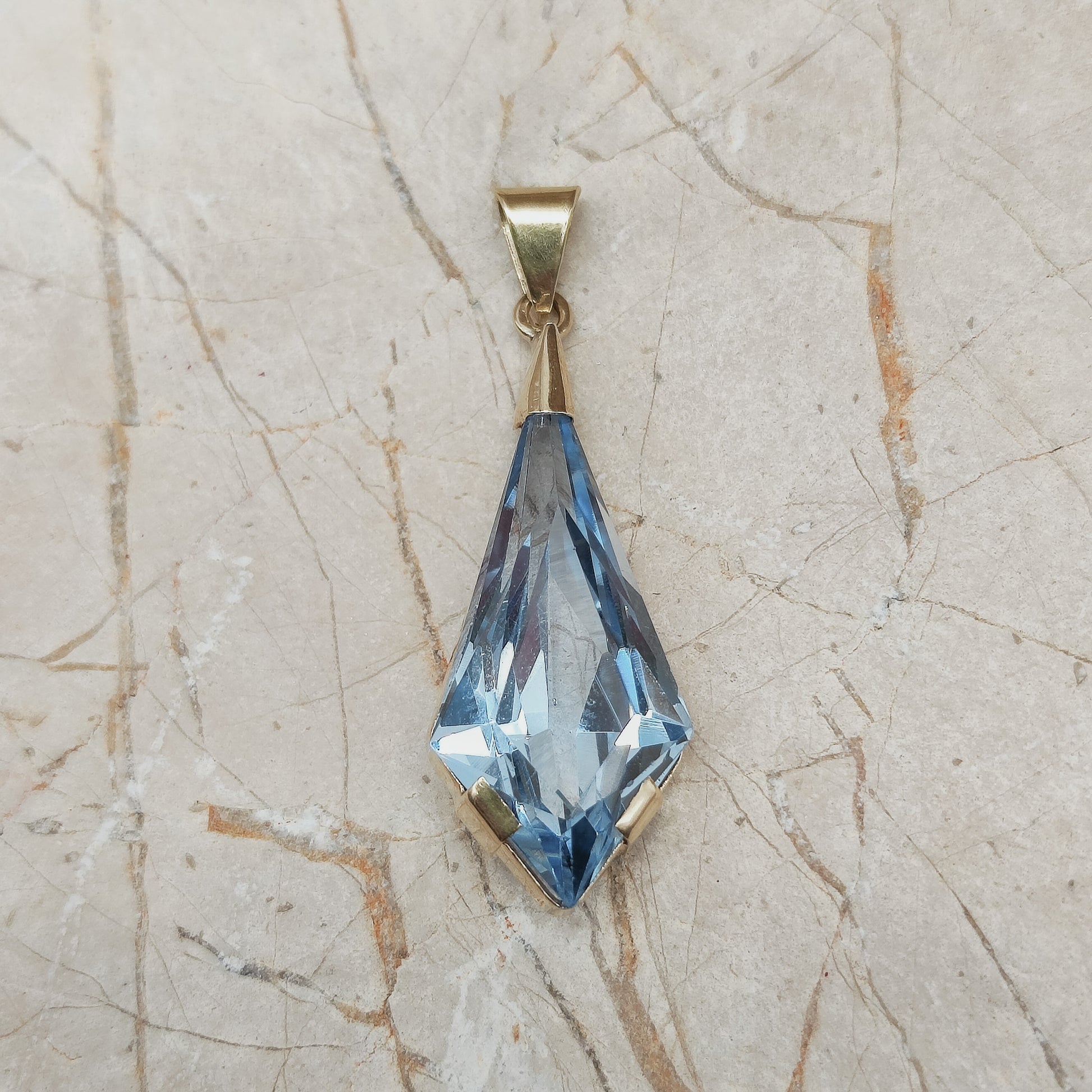 Art Deco Drop Pendant with Spinel in 14K front view