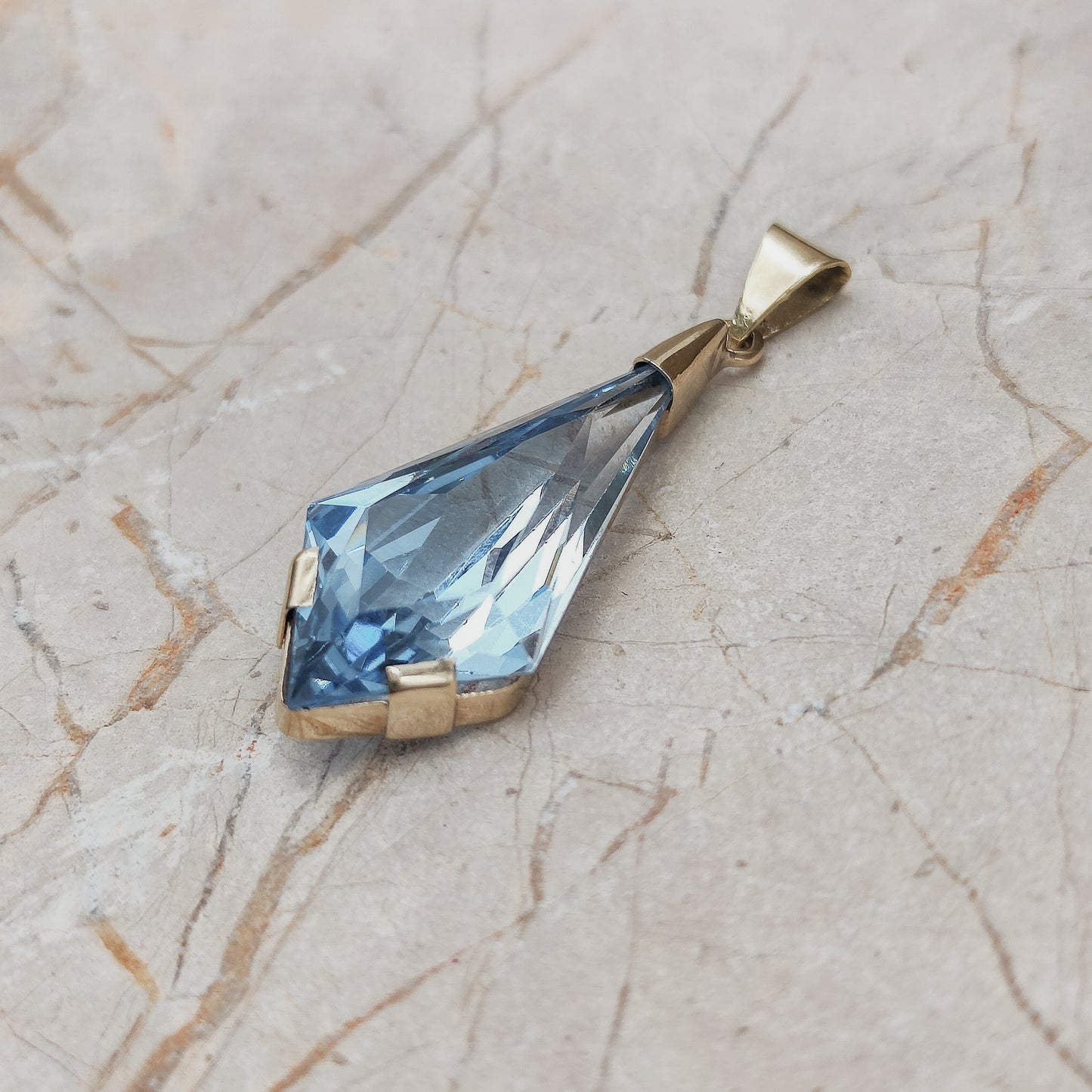 Art Deco Drop Pendant with Spinel in 14K side view