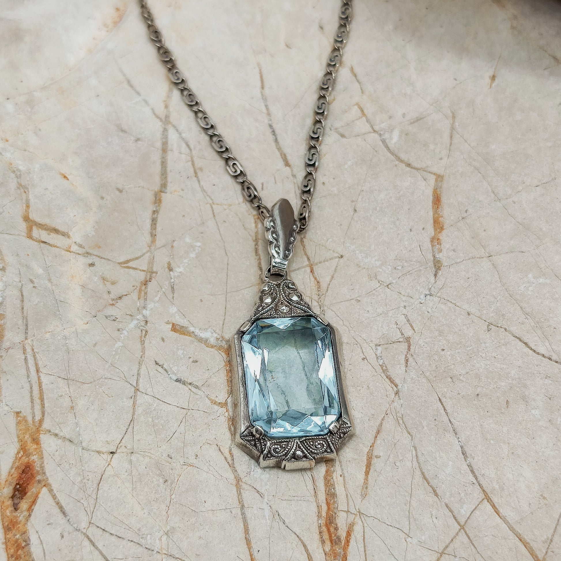 Art Deco pendant with blue Glass front view