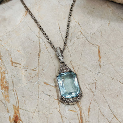 Art Deco pendant with blue Glass front view