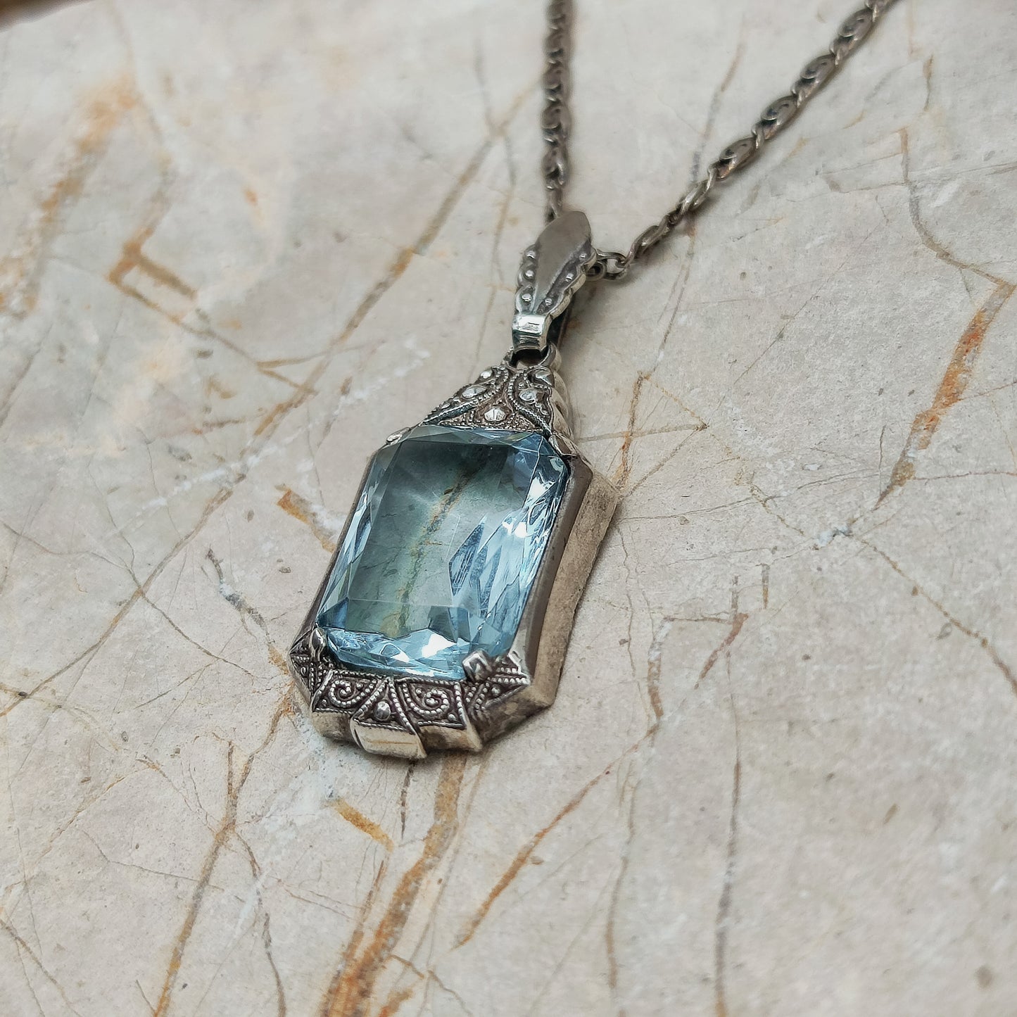 Art Deco pendant with blue Glass side view