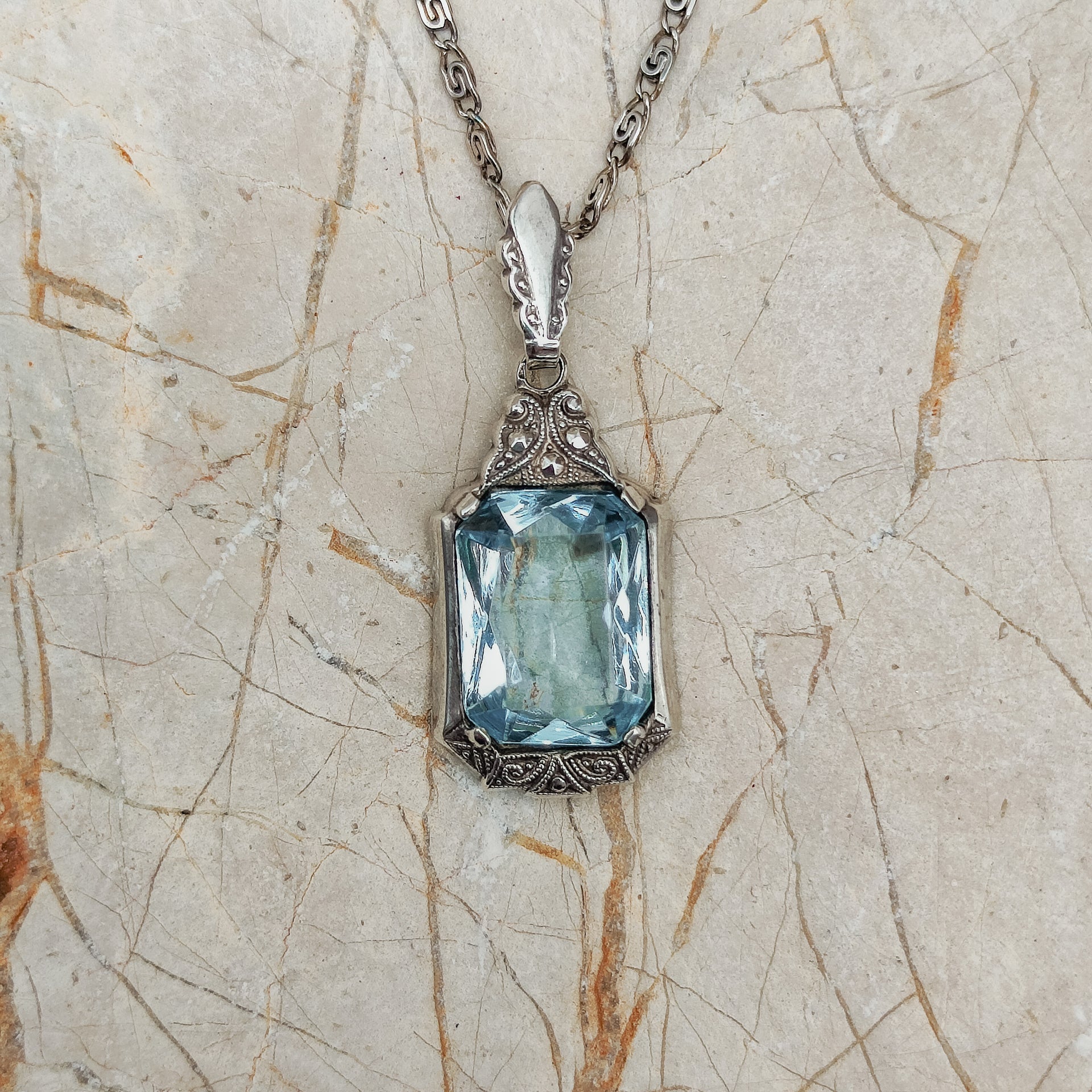 Art Deco Pendant with Blue Glass