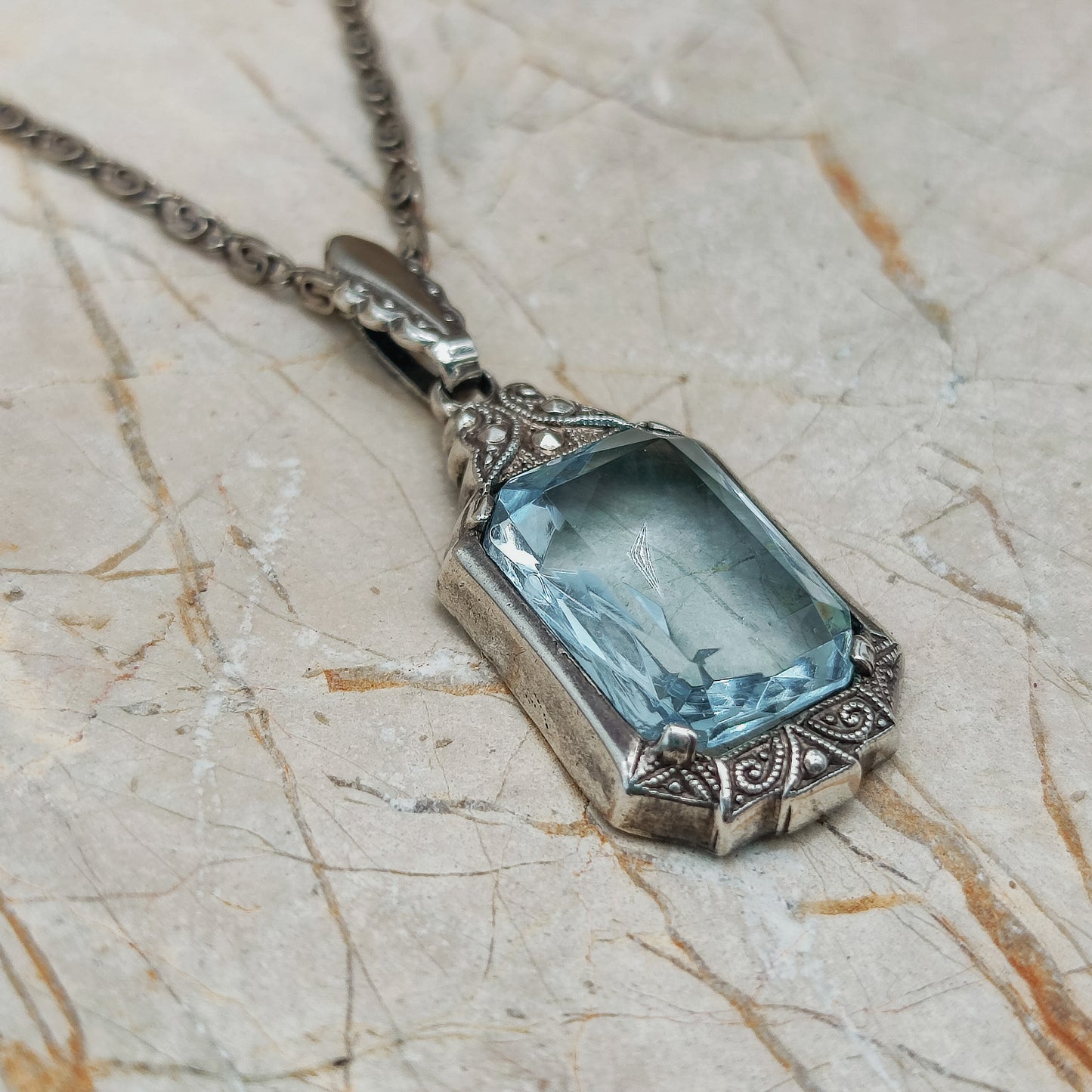 Art Deco pendant with blue Glass side front view