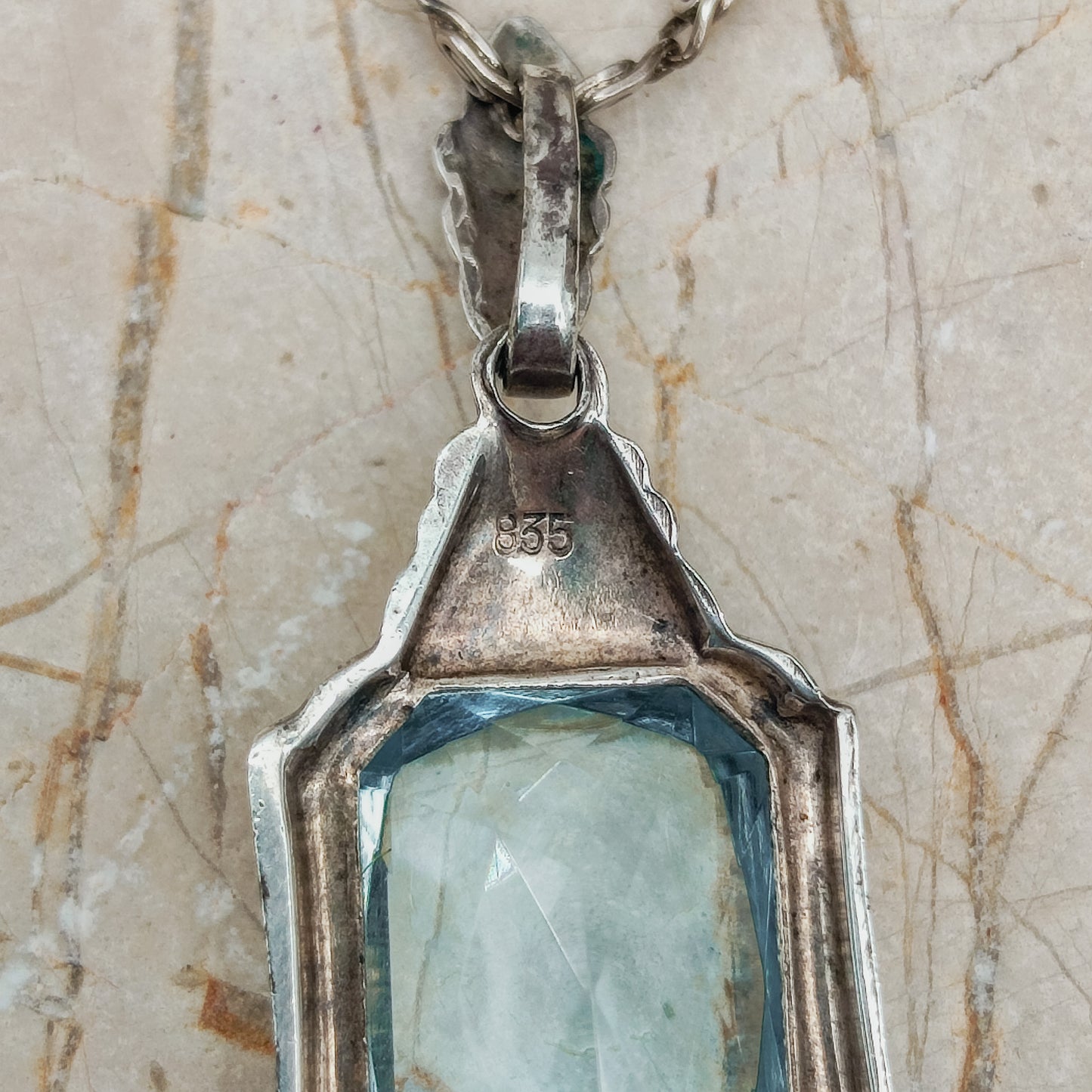 Art Deco pendant with blue Glass Hallmark