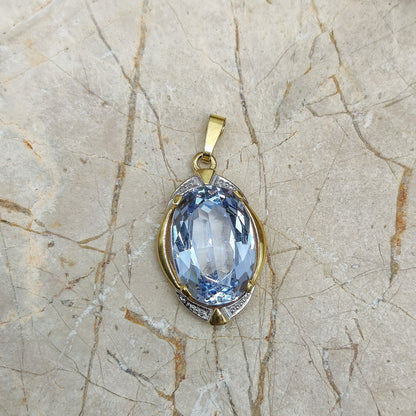 1960's Pendant with Blue Spinel in 8K Gold front view