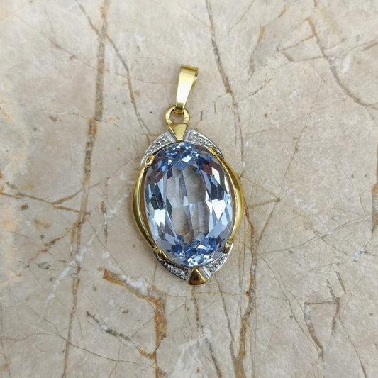 1960's Pendant with Blue Spinel in 8K Gold front view