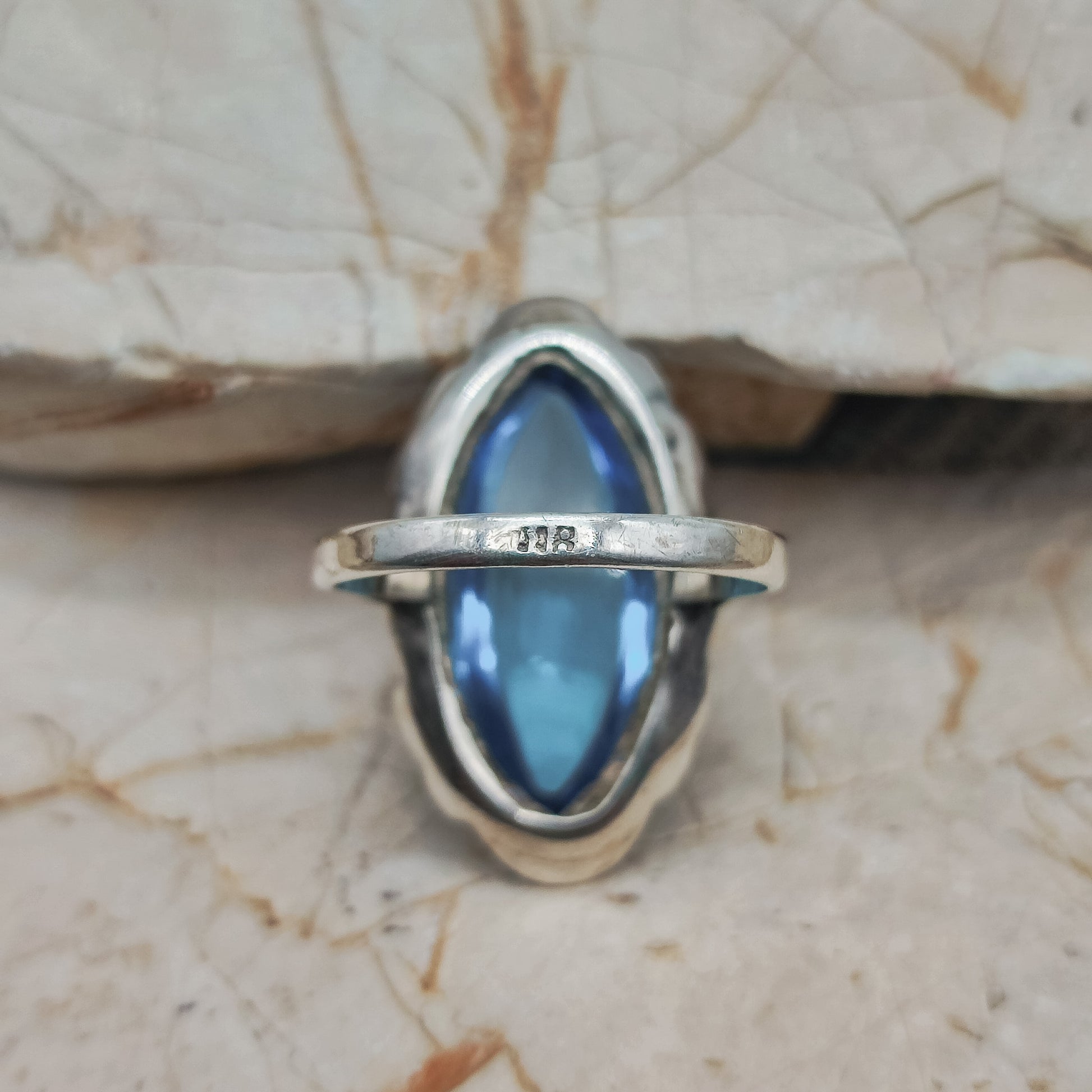 Mid Century Blue Spinel Ring hallmark