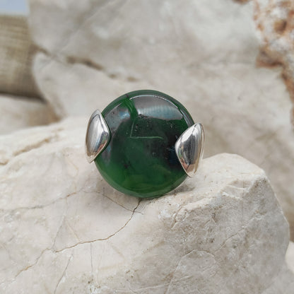 Vintage Silver Ring with Nephrite Jade Disc