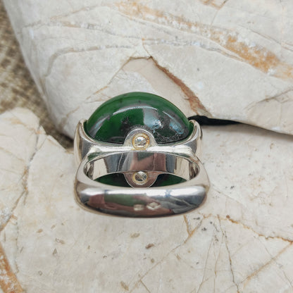 Vintage Silver Ring with Nephrite Jade Disc