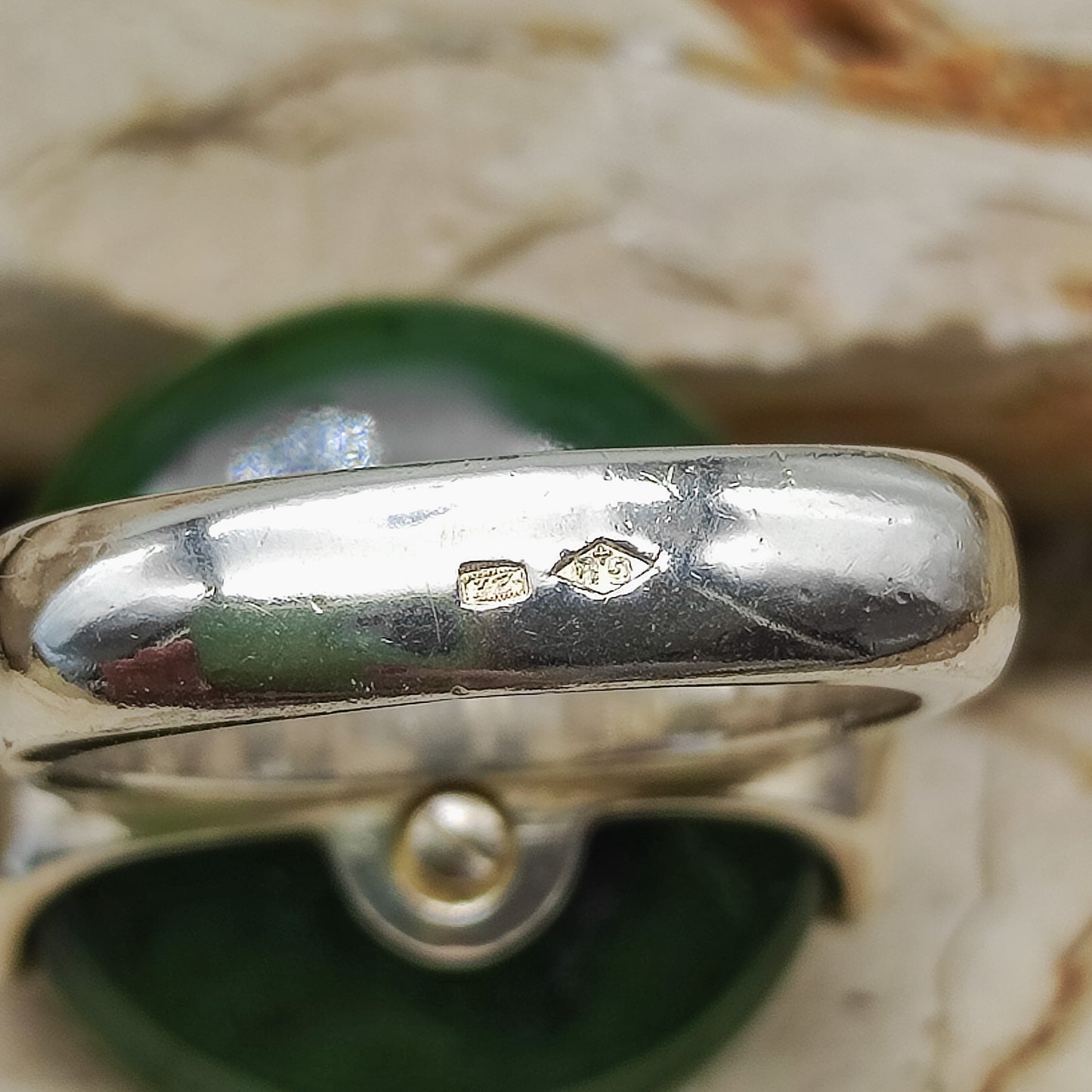 Vintage Silver Ring with Nephrite Jade Disc