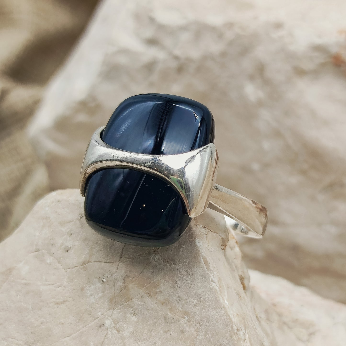 Vintage Silver Ring with Black Onyx