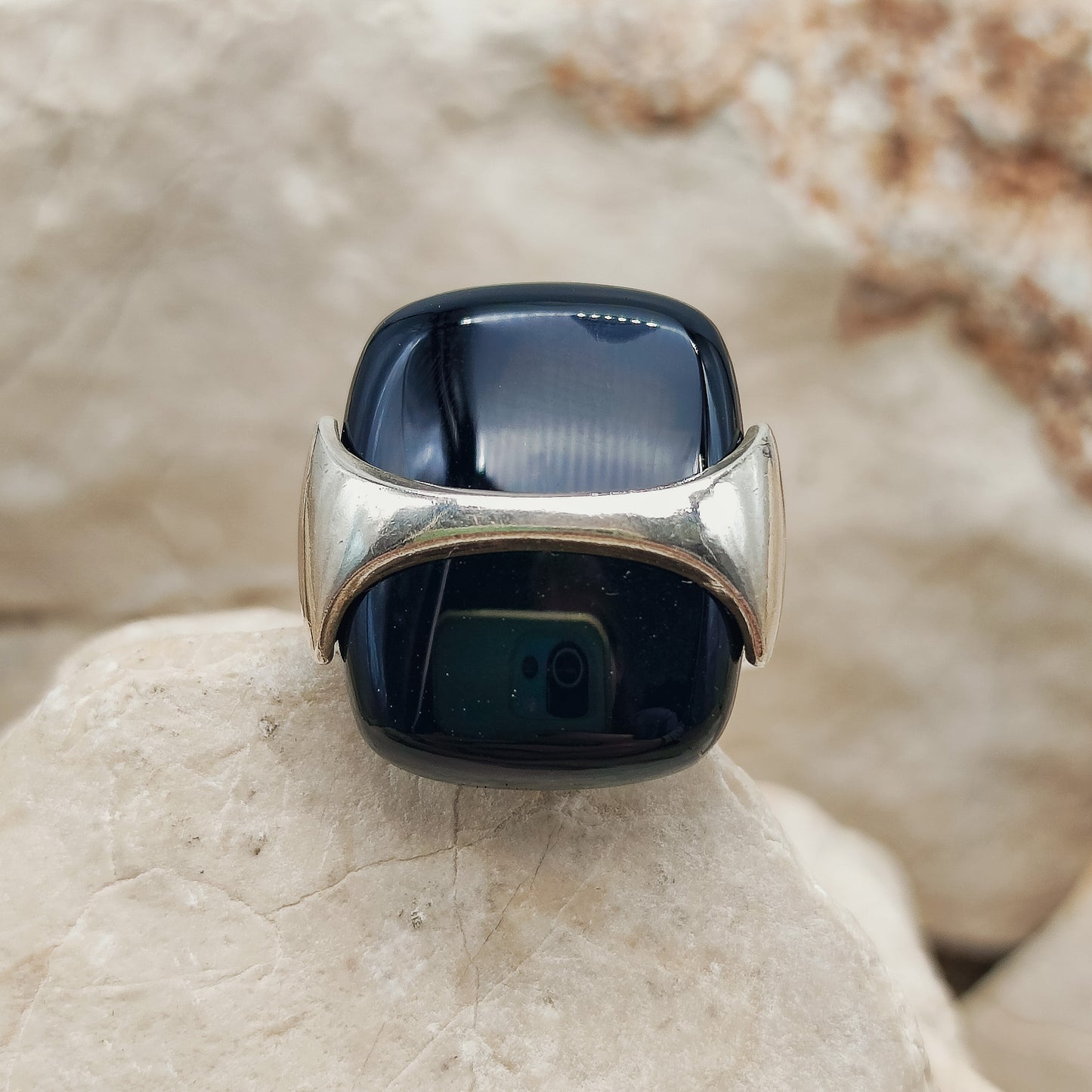 Vintage Silver Ring with Black Onyx