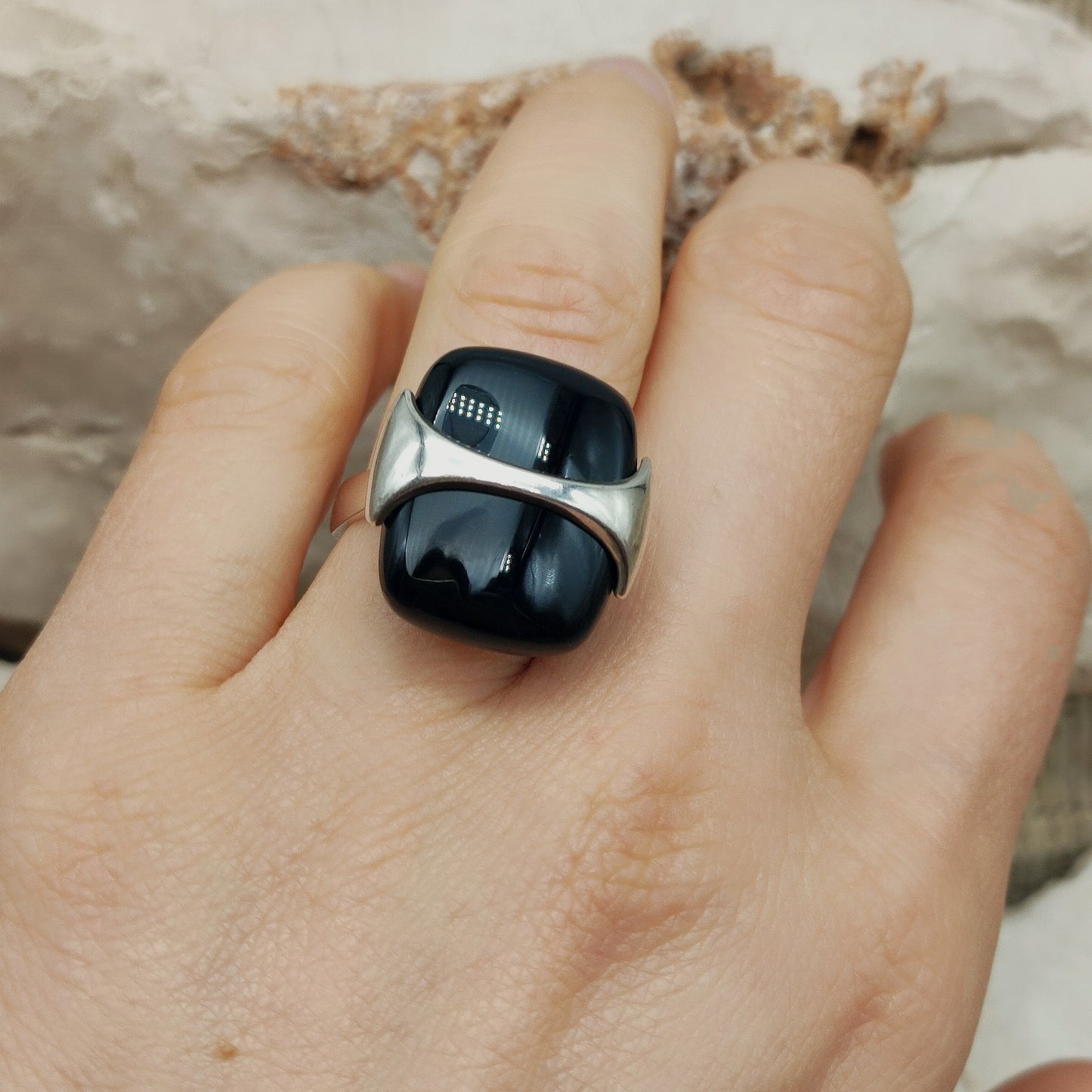 Vintage Silver Ring with Black Onyx