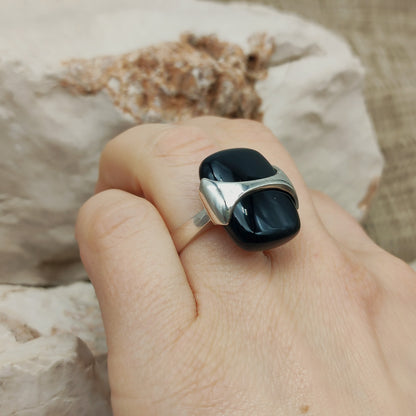 Vintage Silver Ring with Black Onyx