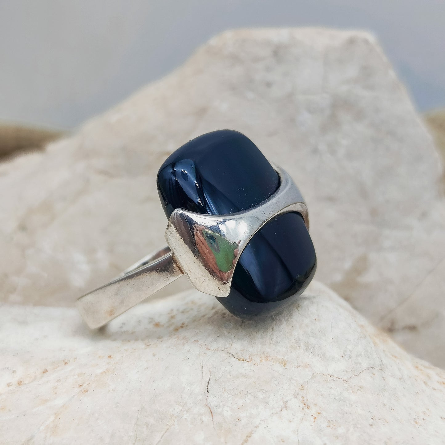 Vintage Silver Ring with Black Onyx