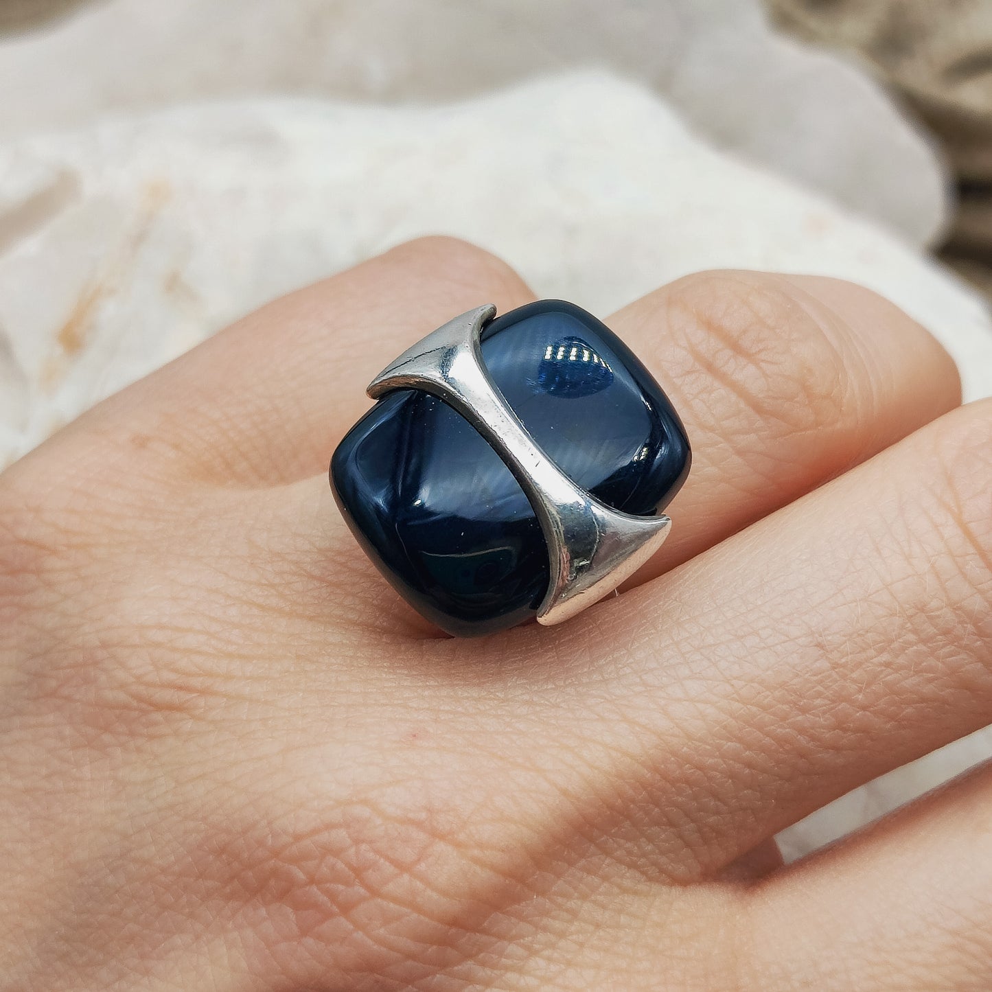 Vintage Silver Ring with Black Onyx