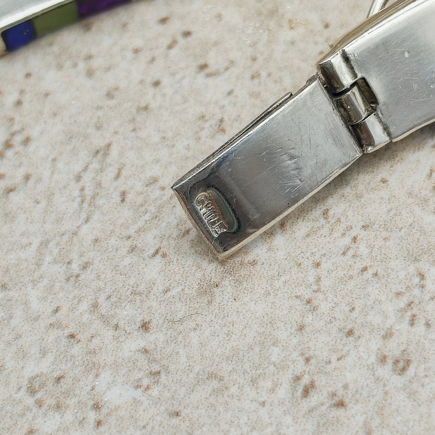 Vintage silver inlay necklace with semi precious stones