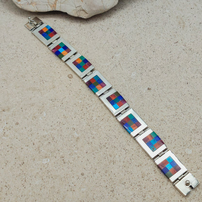 Vintage silver inlay bracelet with Semi precious stones