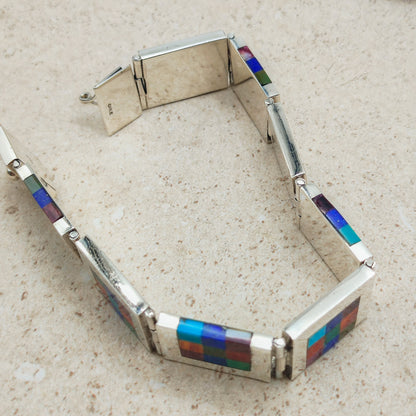 Vintage silver inlay bracelet with Semi precious stones