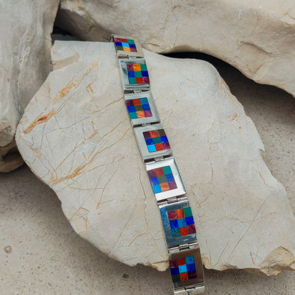 Vintage silver inlay bracelet with Semi precious stones