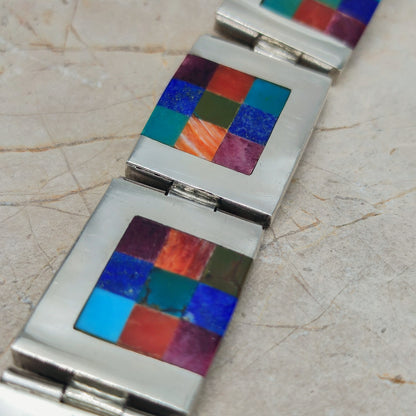Vintage silver inlay bracelet with Semi precious stones